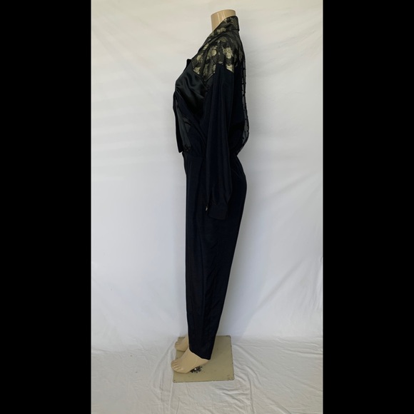 VTG Jon Wesley Sz 8 Black W/Gold Flowers Jumpsuit - Picture 6 of 8
